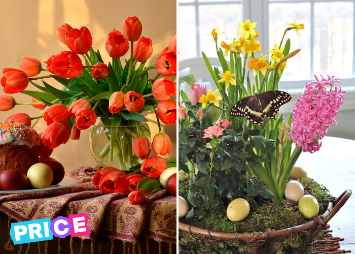 Цветы на пасхальном столе.