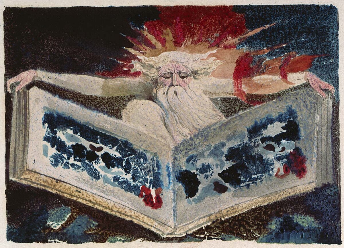 Юризен Уильяма Блейка с Медной Книгой в руках (A Small Book of Designs, 1796, The First Book of Urizen, Plate 5, Object 21, William Blake)