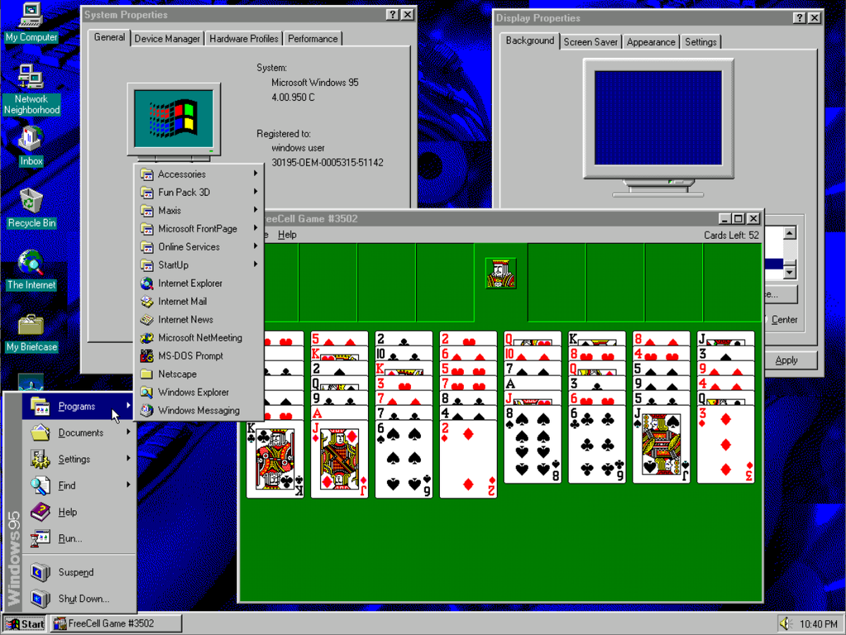 Рабочее пространство Windows 95