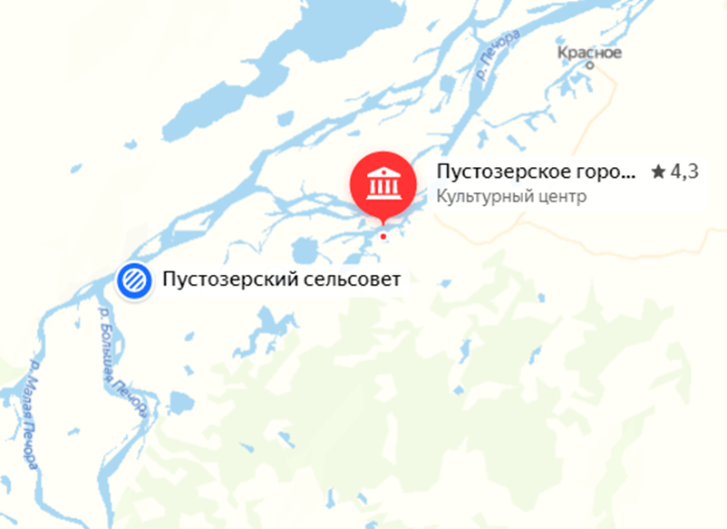 Расположение Пустозерского городища. Яндекс.Карты