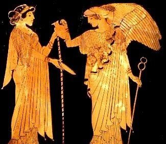 Краснофигурная вазопись Ирида и Гера 5 век до н.э.
