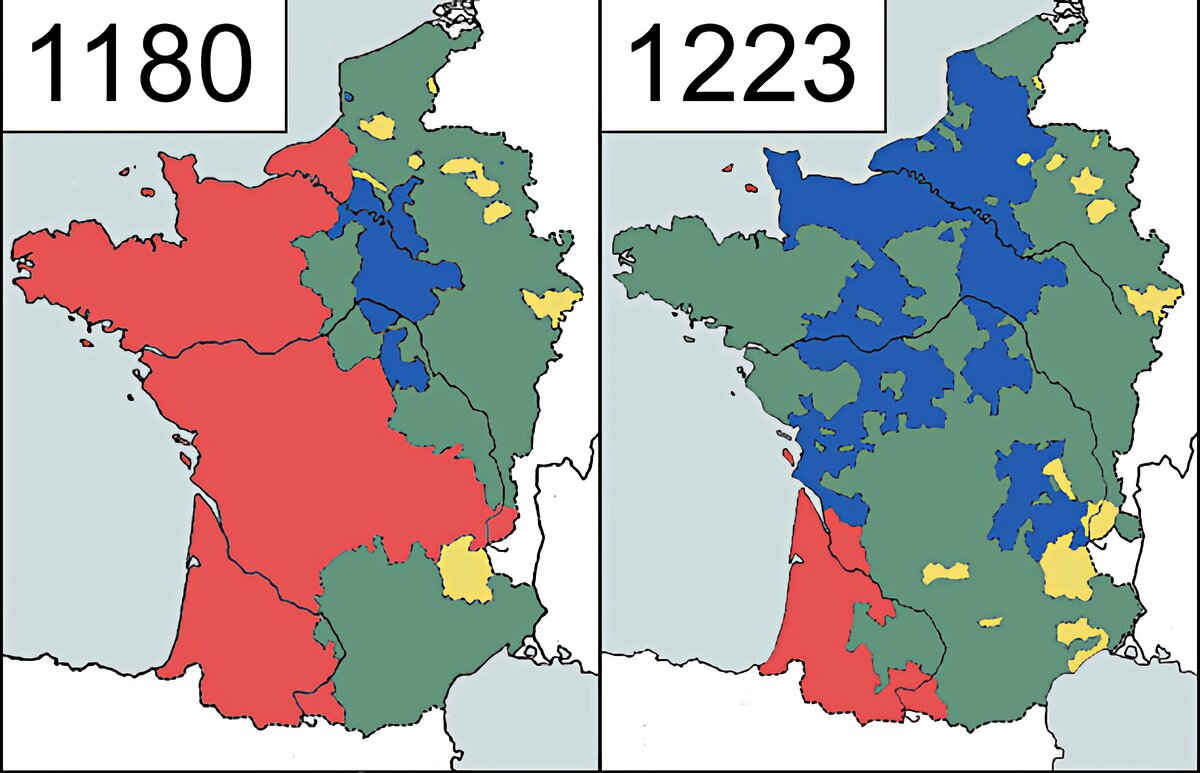 Территориальные итоги правления Иоанна: за 40 лет он потерял почти все Владения во Франции