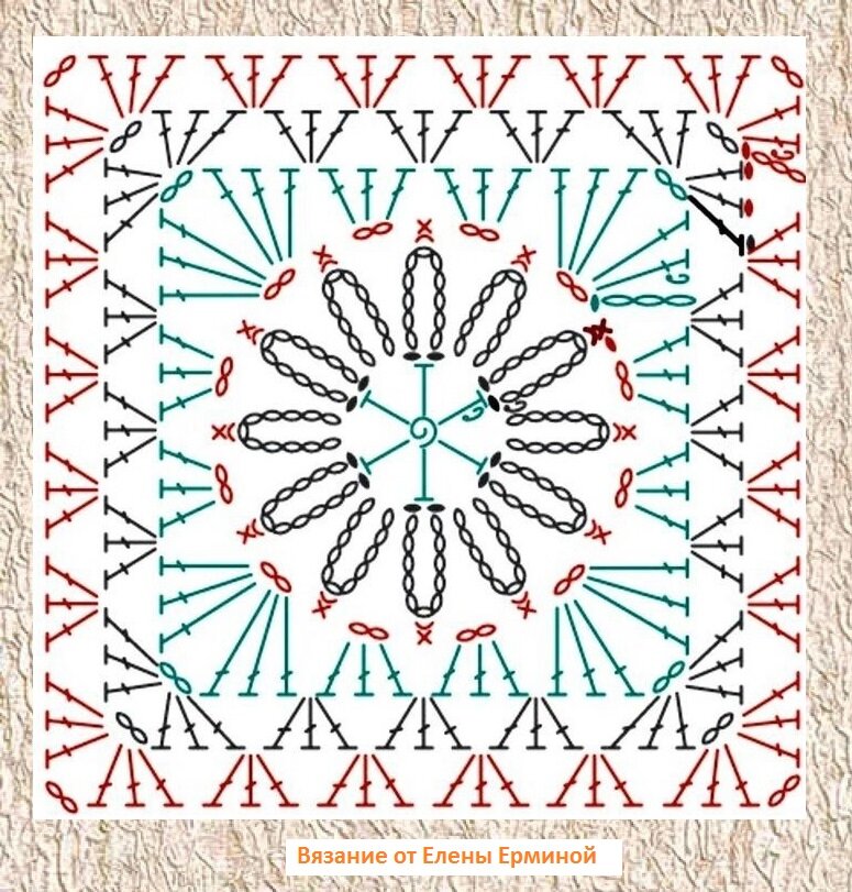 Схема бабушкиного квадрата с цветком