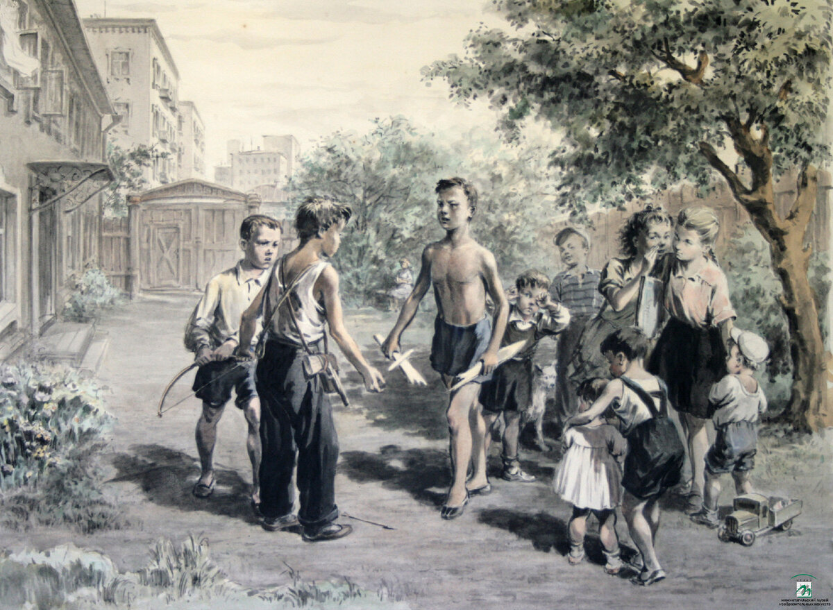 Не обижай маленьких, 1952 год, художник Гилева Екатерина Владимировна (1907-2000). Источник: https://artmnt.richm.ru/ne-obizhaj-malenkih/