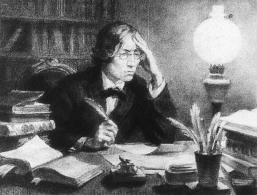 Н.Г. Чернышевский за работой. Рисунок из открытых источников Интернета.