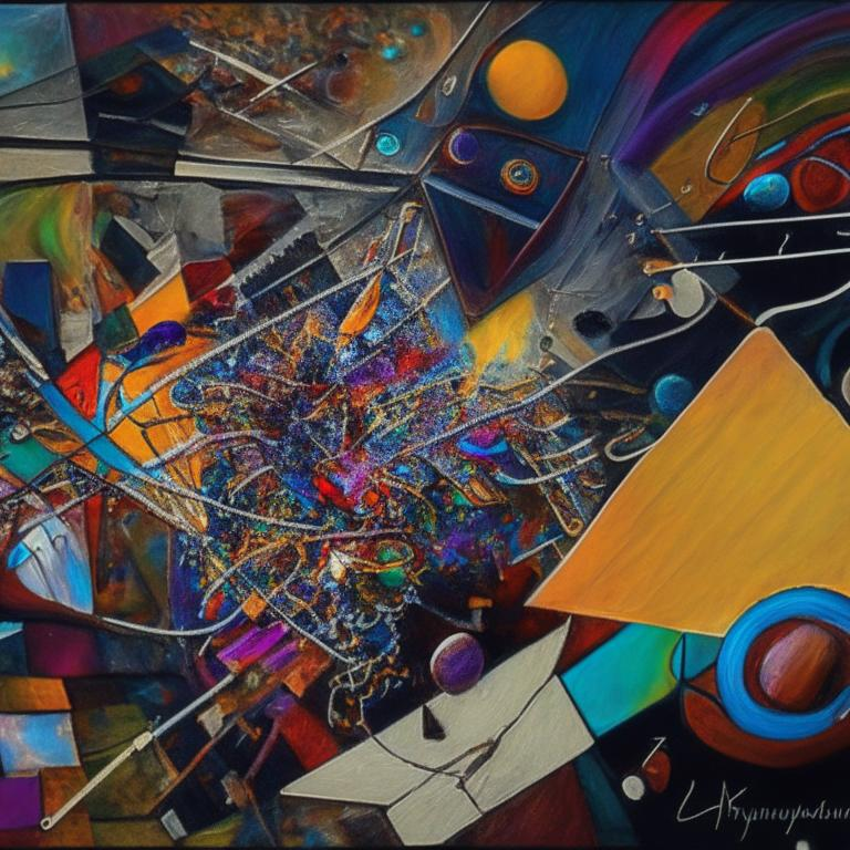 Результат генерации по запросу "Нейросеть Kandinsky 2.1 создаёт шедевры по запросам онлайн-репетитора по информатике Пал Саныча Рябчикова", стиль: 4k В принципе, похоже на стиль настоящего Кандинского.
