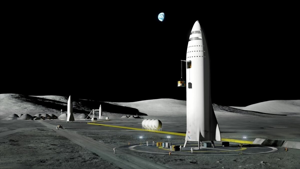 Видение "Moon Base Alpha" от "SpaceX" в 2017 году.