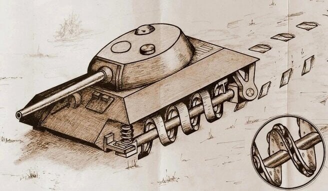 Рисунок проекта танка Т-34 на шнекороторном ходу.