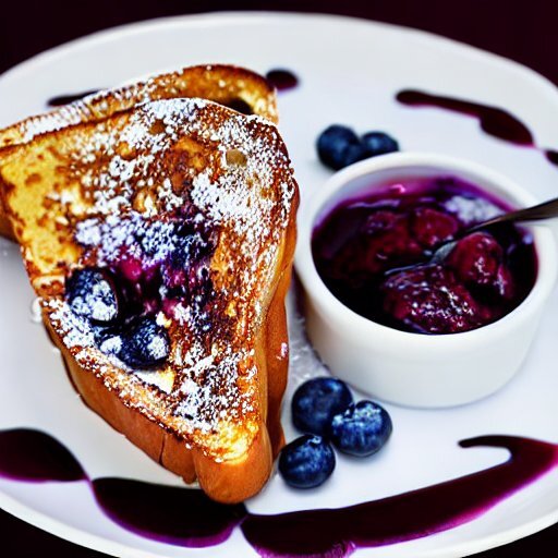 Автор: Stable Diffusion, по описанию: French toast with blueberry compote, unreal engine 5, --ar 16:9