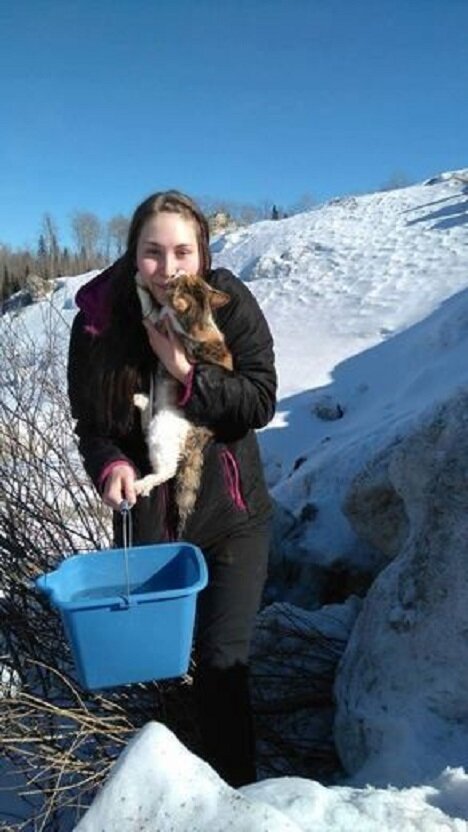 Спасенная кошка и Джули Лебель. Источник фото: https://www.northernnews.ca/2017/03/27/happy-ending-for-cat-trapped-in-ice