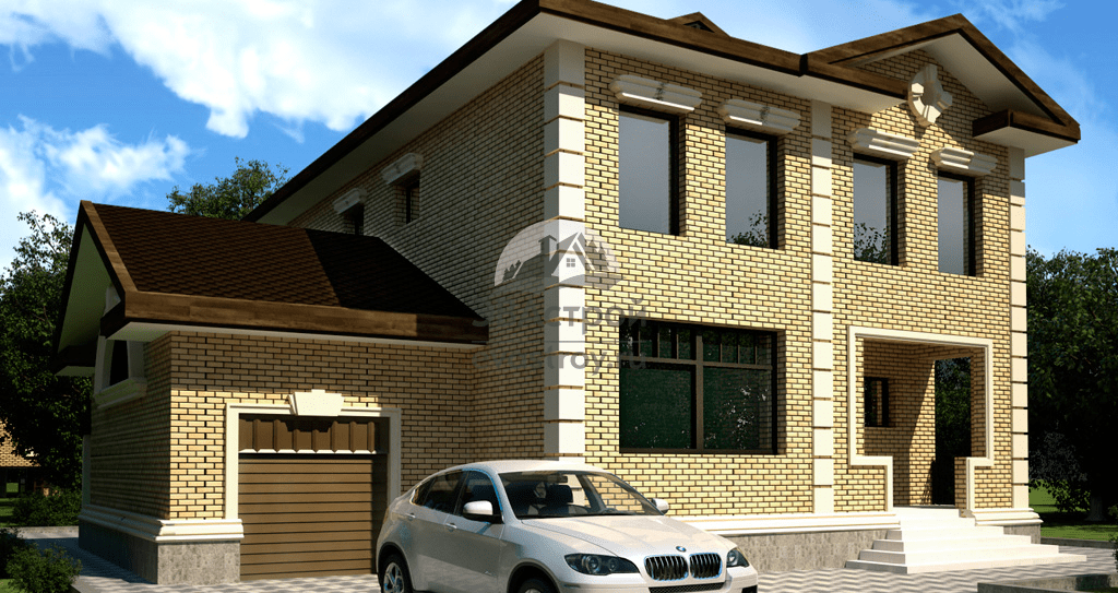 Проект двухэтажного дома 228 м2 из керамоблока с гаражом и эркером - 101-58