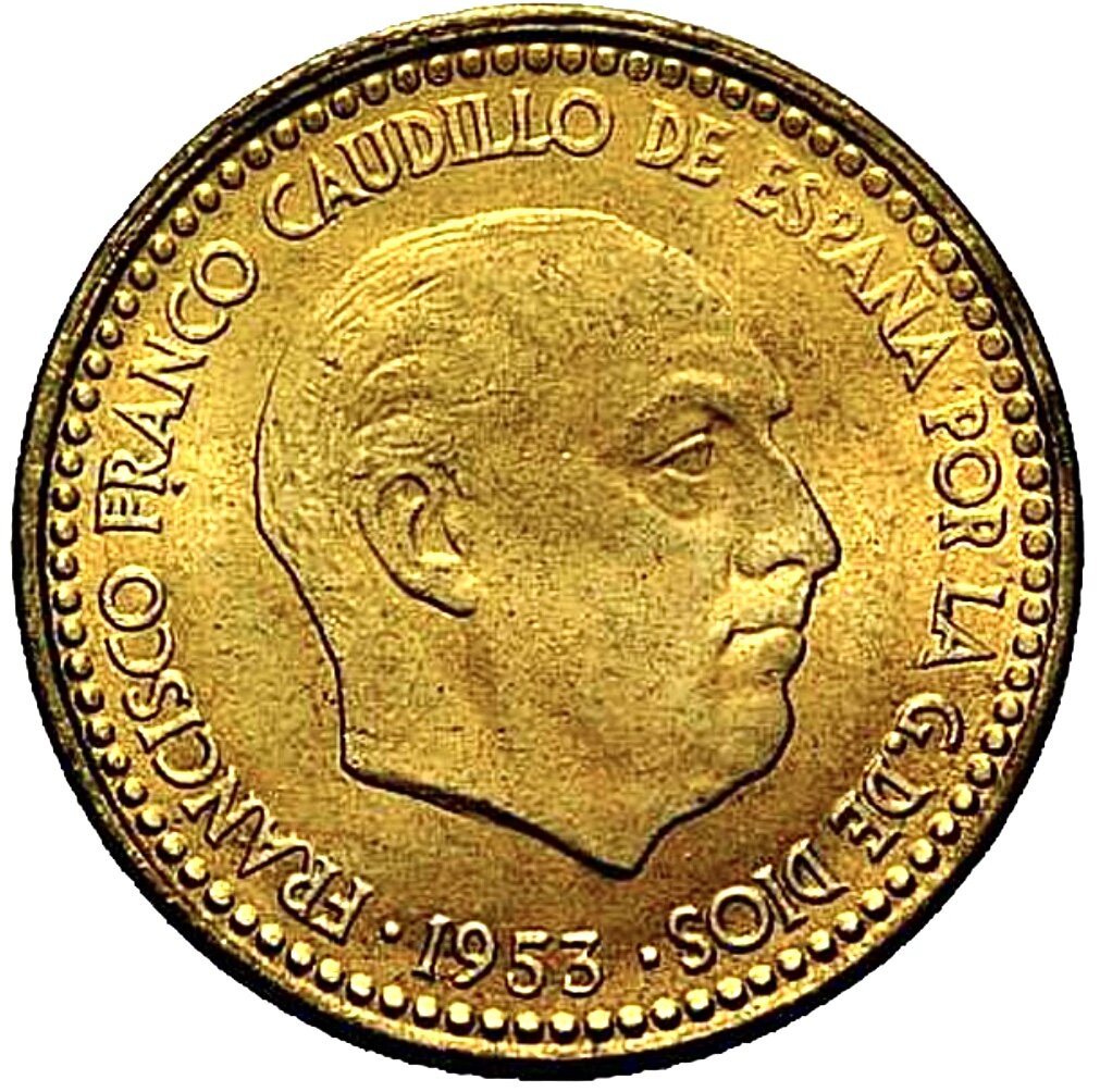 1 песета 1953 года с профилем генерала Франко