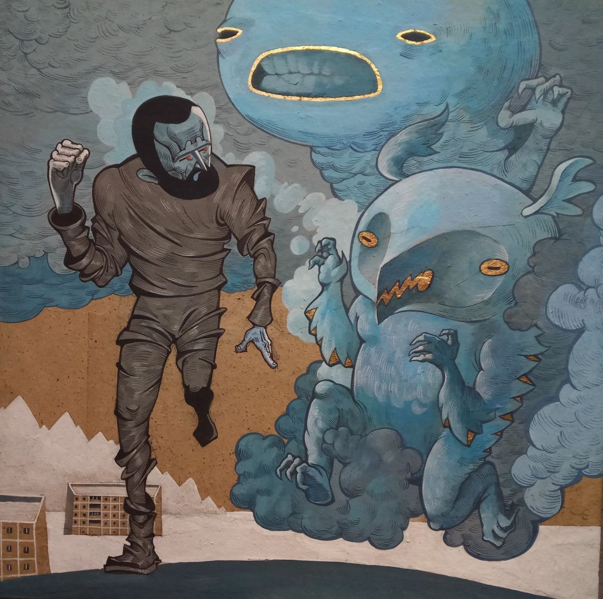 Егор Субботин. «Бег», папье-маше, акр. 57х57 см