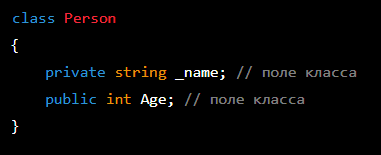 Пример поля в классе C#