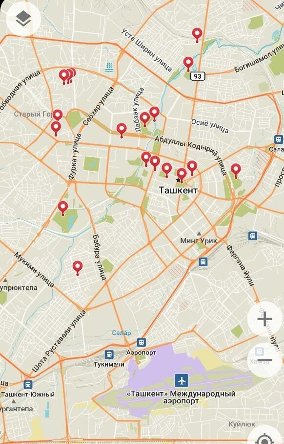 Планирование маршрута по Ташкенту в Органик мапс.