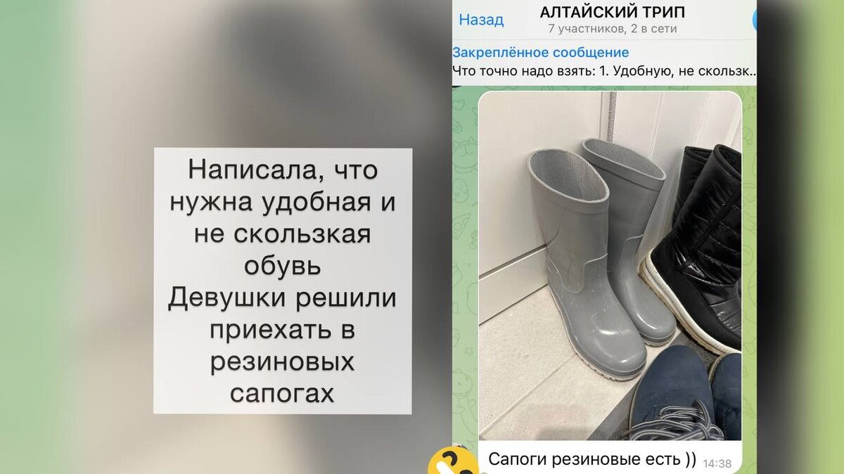 Сборы на Алтай. Здесь надо считать шутливый тон участников чата:)