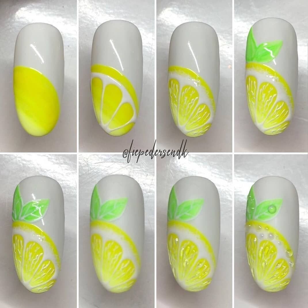 Маникюр с рисунком лимона