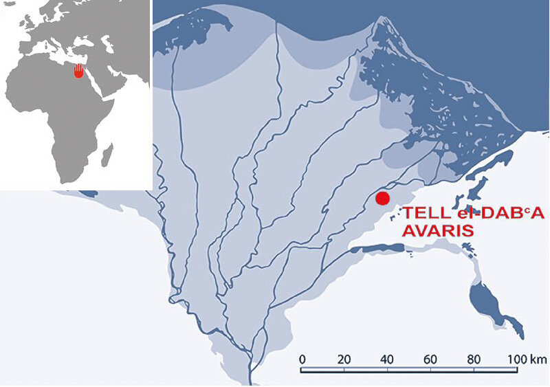 Расположение города Телль-эль-Даба в дельте НилаИнфографика: © Nature /ÖAI, M. Bietak