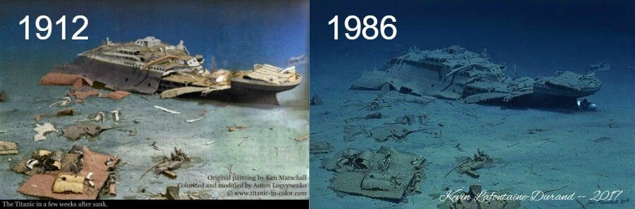 Корма Титаника. Это айсберг ее так растрепал? Из открытого доступа.