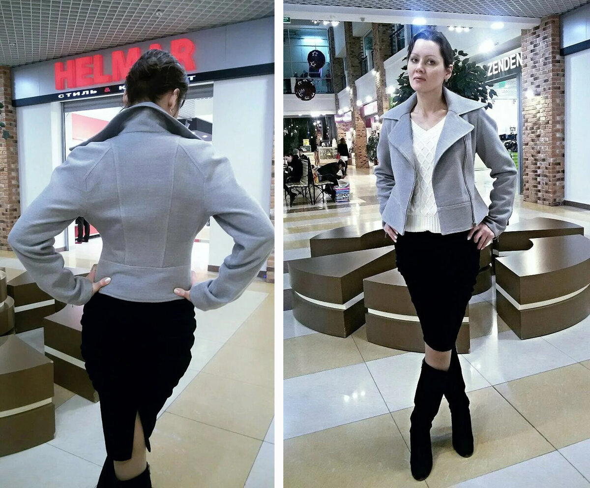 Кстати, тот редкий случай, когда скругление плеч не рушит точеность. Ну это за счет невозможно зауженной мной талии, Бурда предполагала солидную ширину в этом месте. Зато и пошевельнуться в этой куртке было трудно: руки не поднимались вообще.