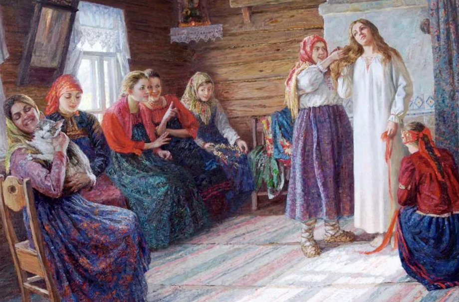 Невеста на руси. Свадебные обряды на Руси девичник. Свадебные обряды на Руси смотрины. Смотрины невесты Мясоедов