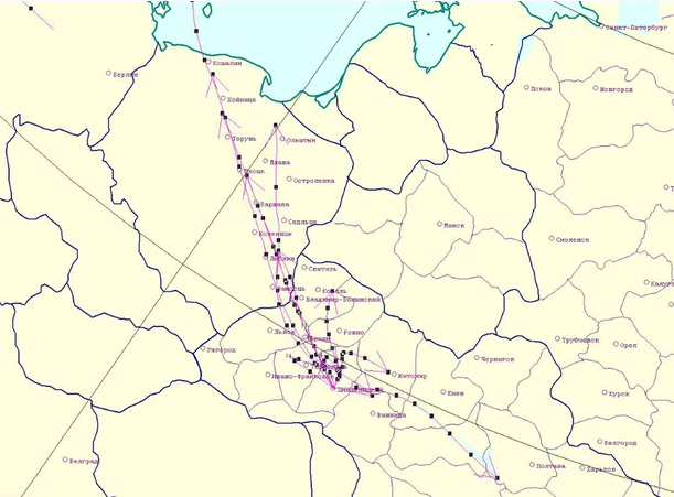 Карта движения радиоактивного облака