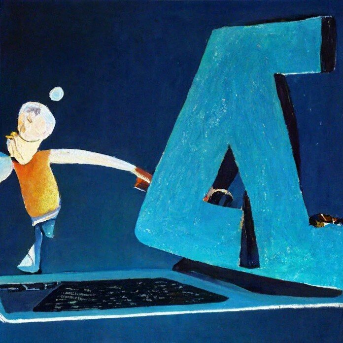 Курсор "убегает" и тянет за собой букву. Изображение сгенерировано нейросетью Шедеврум 