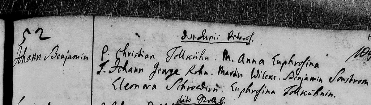 Запись о рождении Иоганна Беньямина в Гданьске