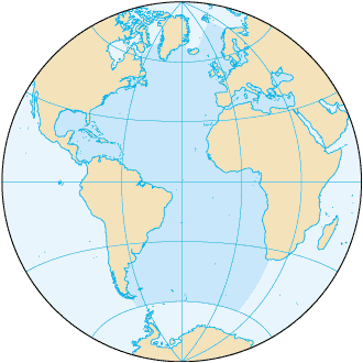 Атлантический океан на карте мира 