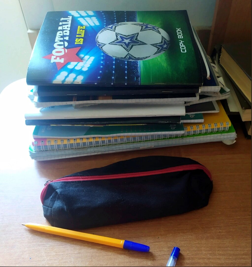 Стопка исписанных тетрадей. Всё для ЕГЭ.