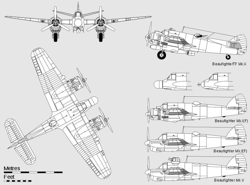 Проекция "Бофайтера" и несколько основных его вариантов
