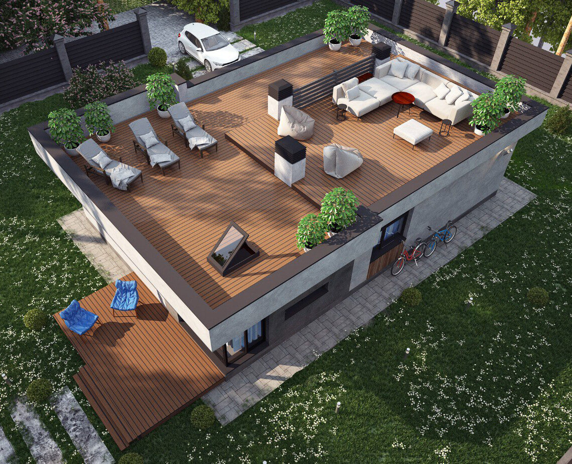 Проект дома FlatHouse-100 м2 с плоской кровлей