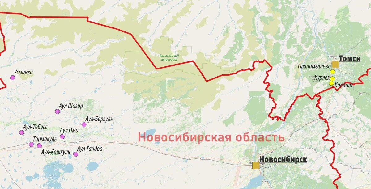 Точки социологического опроса татар Западной Сибири в 2014 г. (Томская обл.)