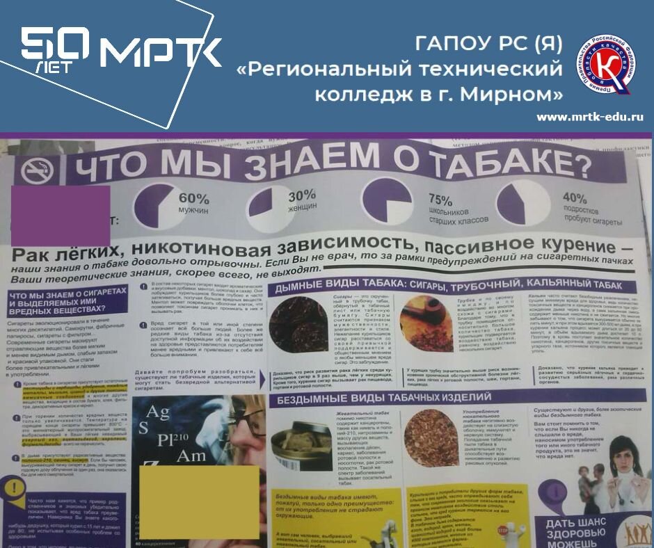 Информационный час о вреде курения в студенческом общежитии МРТК.