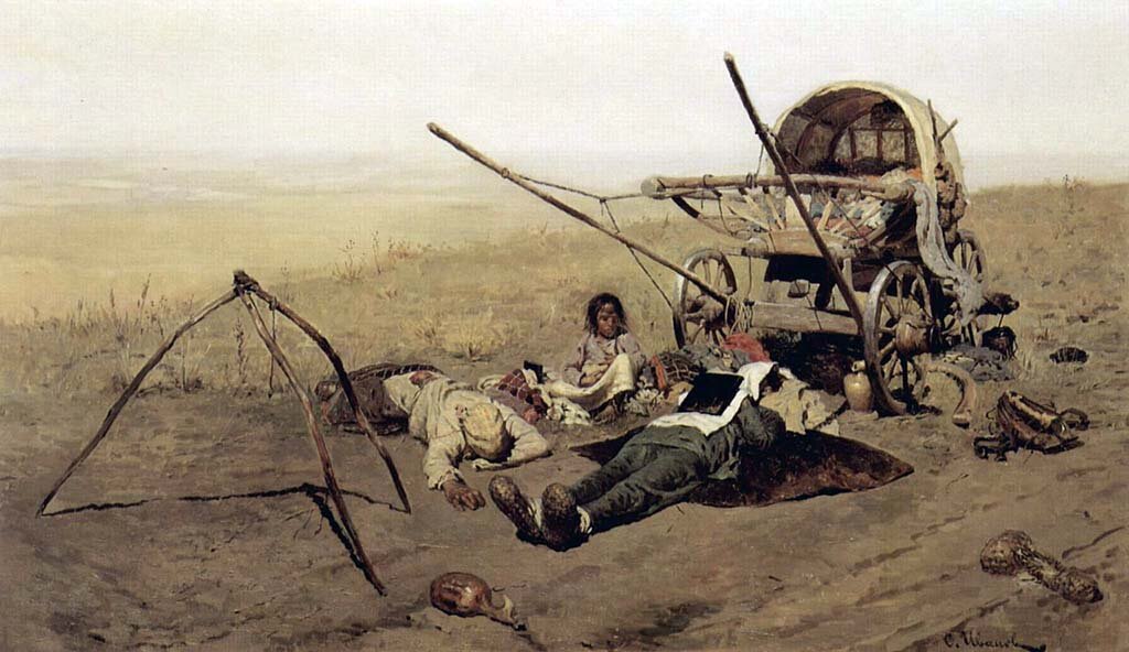 "В дороге. Смерть переселенца". Художник С.В.Иванов. 1889