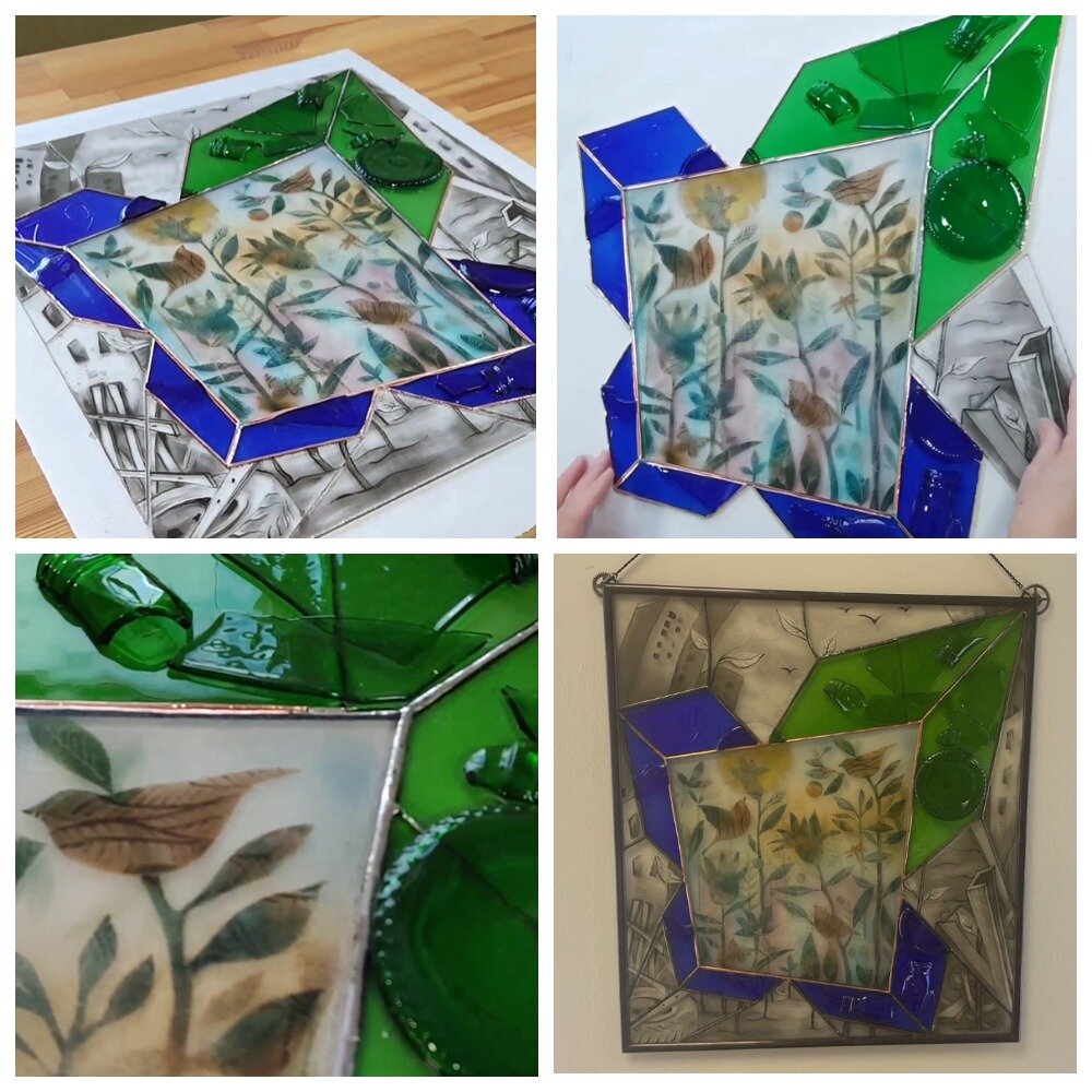 Витражное панно из бутылок, битой посуды и оконных стекол | Энергия из ...