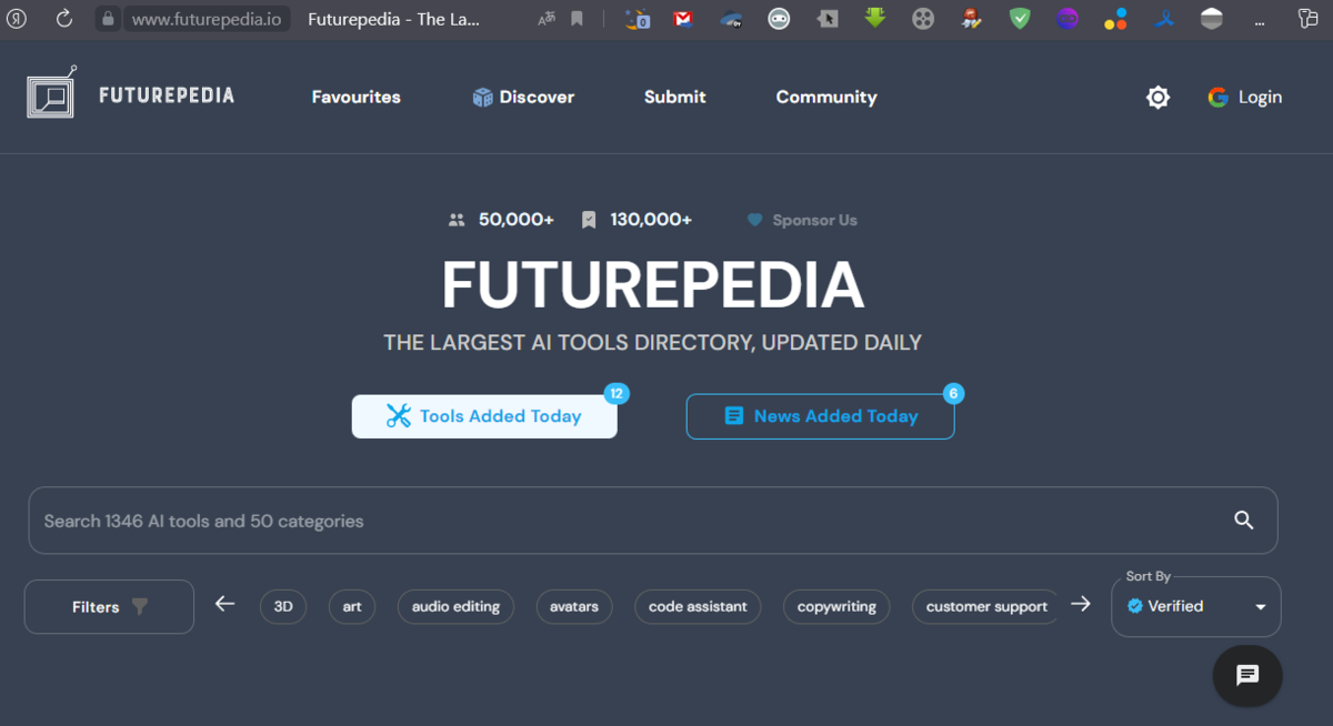 Скринкат страницы https://www.futurepedia.io/ 