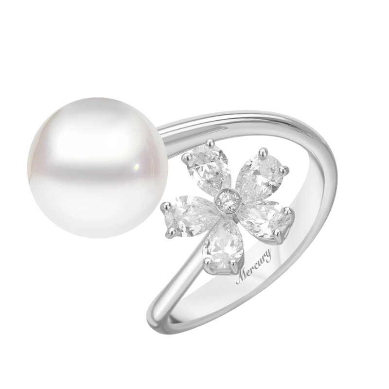 Кольцо Mercury Flower из белого золота с жемчугом и бриллиантами