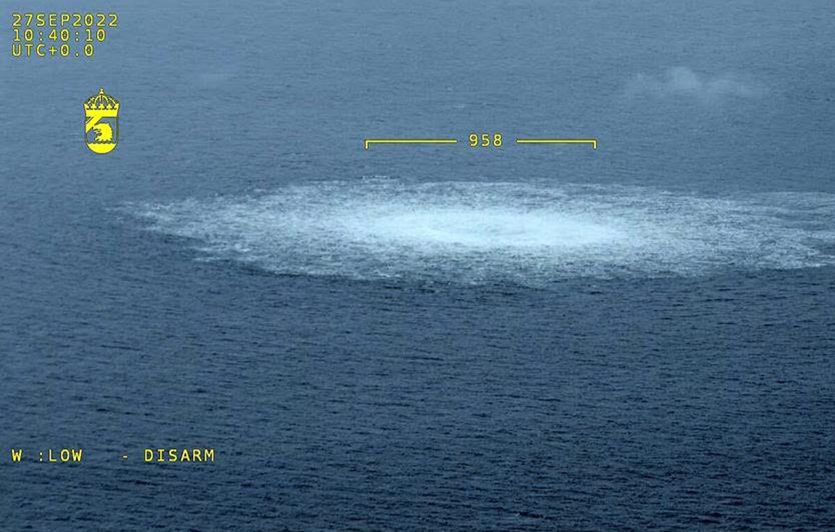    Место происшествия на газопроводе "Северный поток - 2" в Балтийском море, 27 сентября 2022 года  Swedish Coast Guard via Getty Images