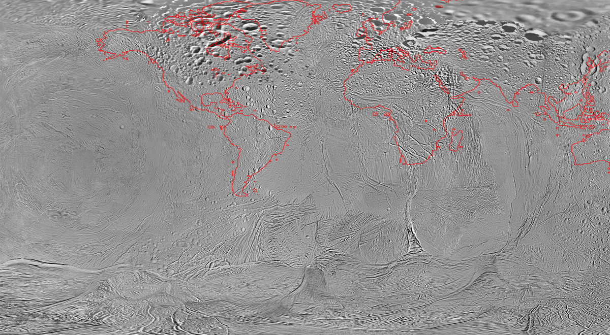 Контуры земных континентов на поверхности спутника Сатурна