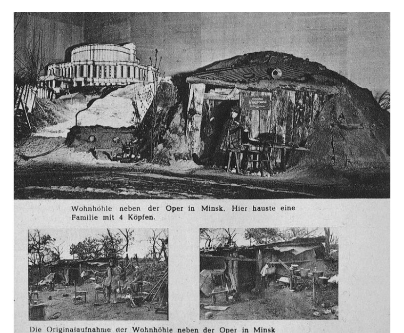 Выставка фашисткой Германии 1942-1943 годы Das Sowjet-Paradies («Советский рай») побывала в Вене, Праге и Берлине. В столице Германии она проходила с 8 мая по 21 июня 1942 года в центральном парке Люстгартен. Где показан нищий советский быт , землянки и голодные исхудавшие люди изнеможенные комунизмом. Цель выставки, показать немцам и европейцам, что великая нация ариев идет освобождать русскую землю от большевистского насилия. 