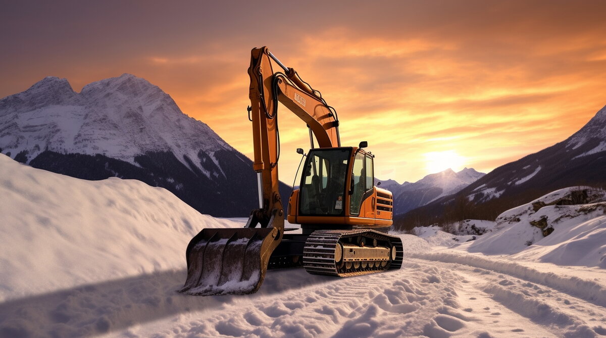 Экскаватор с дизельным двигателем.