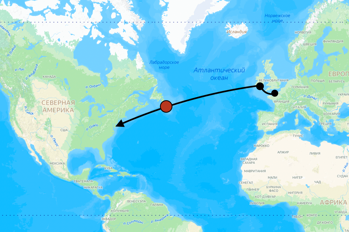 На какой где затонул титаник. Путь Титаника на карте. Маршрут Титаника. Маршрут Титаника на карте. В каком океане затонул Титаник на карте.