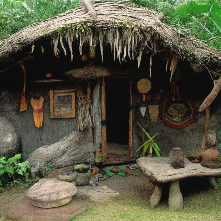 Дом шамана, сгенерированный нейросетью Kandinsky 2.1. (разработано авторами статьи)