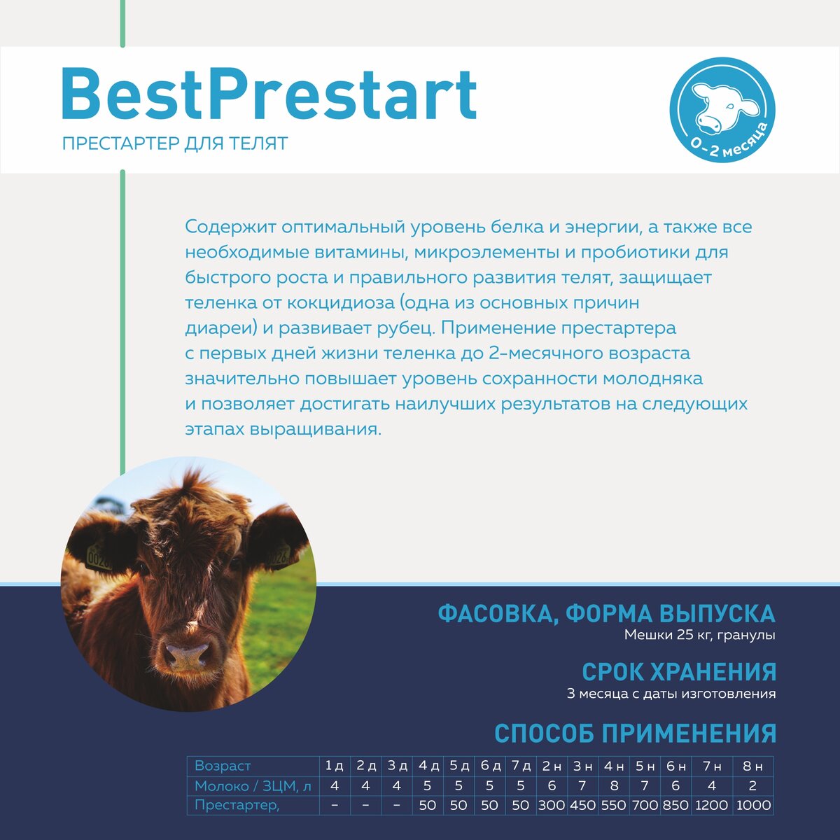 Обратите внимание на оптимальный баланс витаминов, микроэлементов, пробиотиков в рационе маленького теленка.