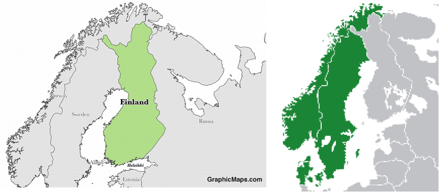 Слева — Финляндия, справа — скандинавские страны.