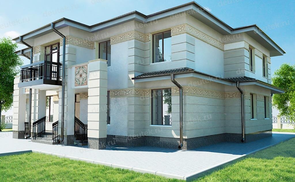 Проект двухэтажного дома 329 м2 из газобетона с балконом и кабинетом - DT0509