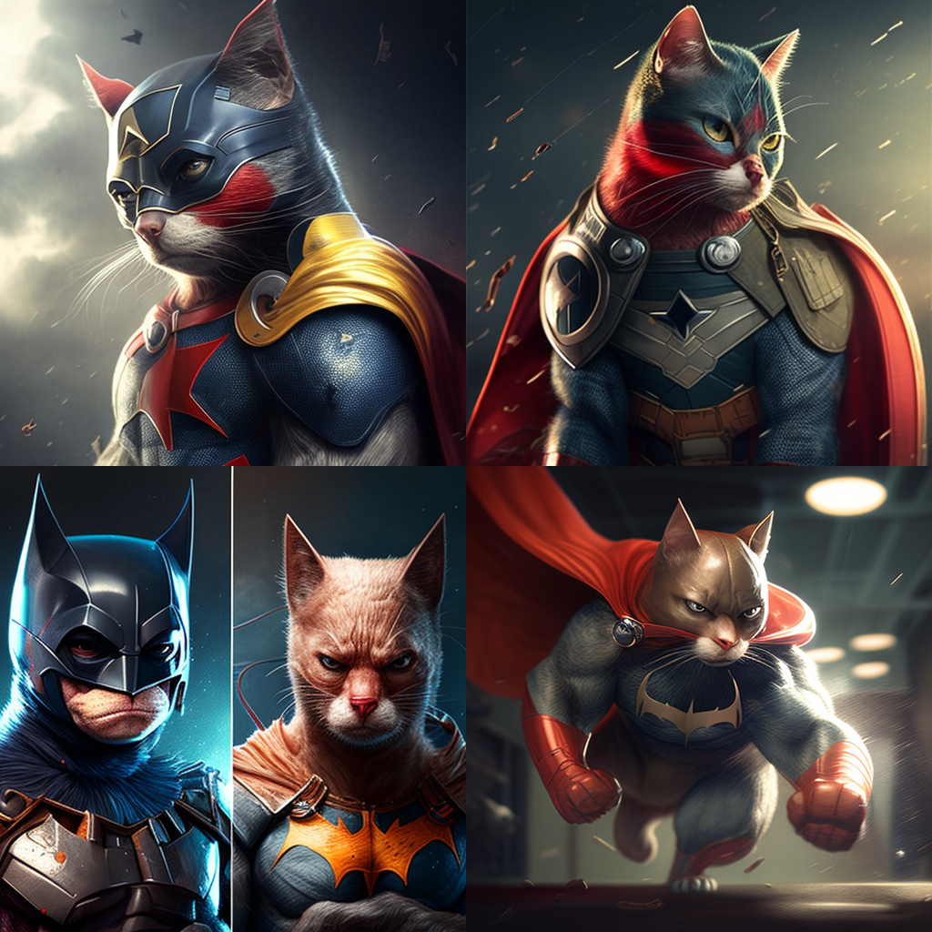 cats in the style of superheroes