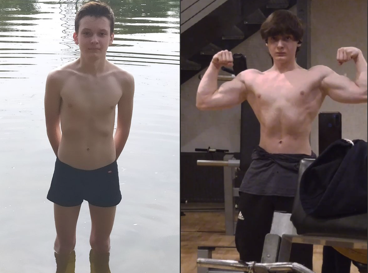 Сергей начал тренироваться по моей методике в 14.5 лет, а сейчас ему 16 лет, то есть трансформация заняла 1.5 года!