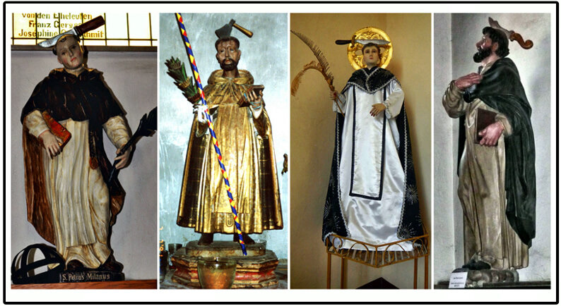 Статуи Петра Веронского в католических храмах Люксембурга, Мексики, Филиппин и Италии. Общественное достояние